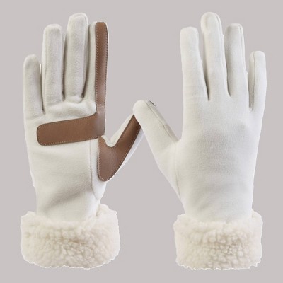 Isotoner Recycled Fleece Glove with Berber Cuff - Ivory S/M