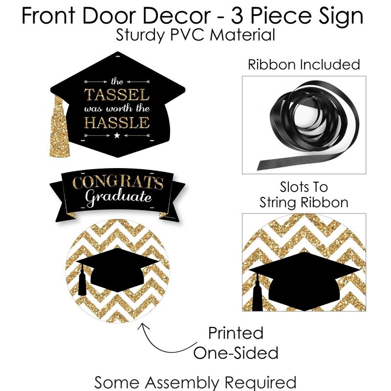 Big Dot of Happiness Tassel Worth The Hassle - Gold - Hanging Porch Graduation Party Outdoor Decorations - Front Door Decor - 3 Piece Sign, 5 of 9