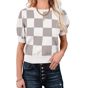 Clearlove weater Tops for Women Short Sleeve Crew Neck Summer Knit Shirt Ribbed Knit Cuff Tops. - 1 of 1