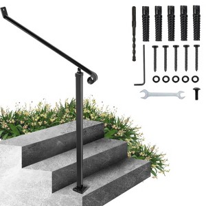 VEVOR Handrails for Outdoor Steps 1-2 Step Railings Wrought Iron Handrail Stair Railings for Steps Wall and Floor Mounted with Installation Kit,Black - 1 of 4