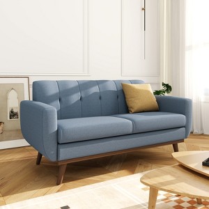 MUUEGM 65" Loveseat Couch Sofa| 2-Seat Memory Foam Futon Couch with Blue Linen Fabric, firm wooden frame - 1 of 4