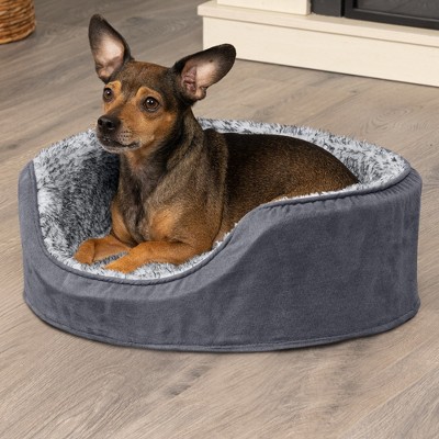 Small Gray Faux Fur and Suede Orthopedic Pet Bed