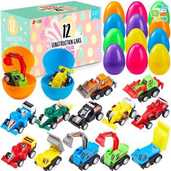 Joyin 24 Pcs Toy Filled Easter Eggs(12 Cars and 12 Eggs),Easter Eggs with Toys Inside,Birthday Party Favors for Boys and Girls,Basket Stuffers