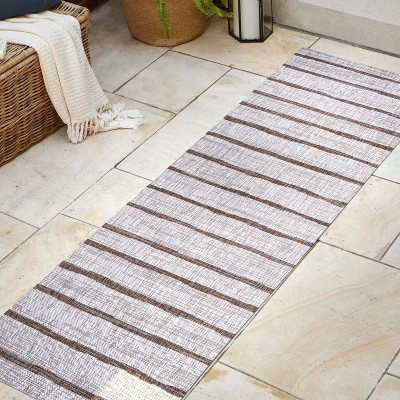 2'-2" x 8' Beige and Brown Synthetic Stripe Runner Rug