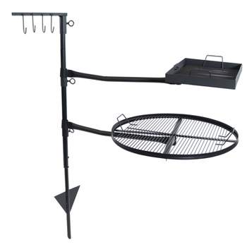 Sunnydaze Outdoor Camping or Backyard Steel Adjustable Cooking Grilling Fire Pit BBQ Stake with 2 Swivel Swing Grates