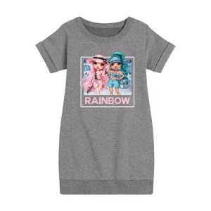 - Rainbow High - Blue Leaf Frame Graphic Short Sleeve Fleece Dress - 1 of 4