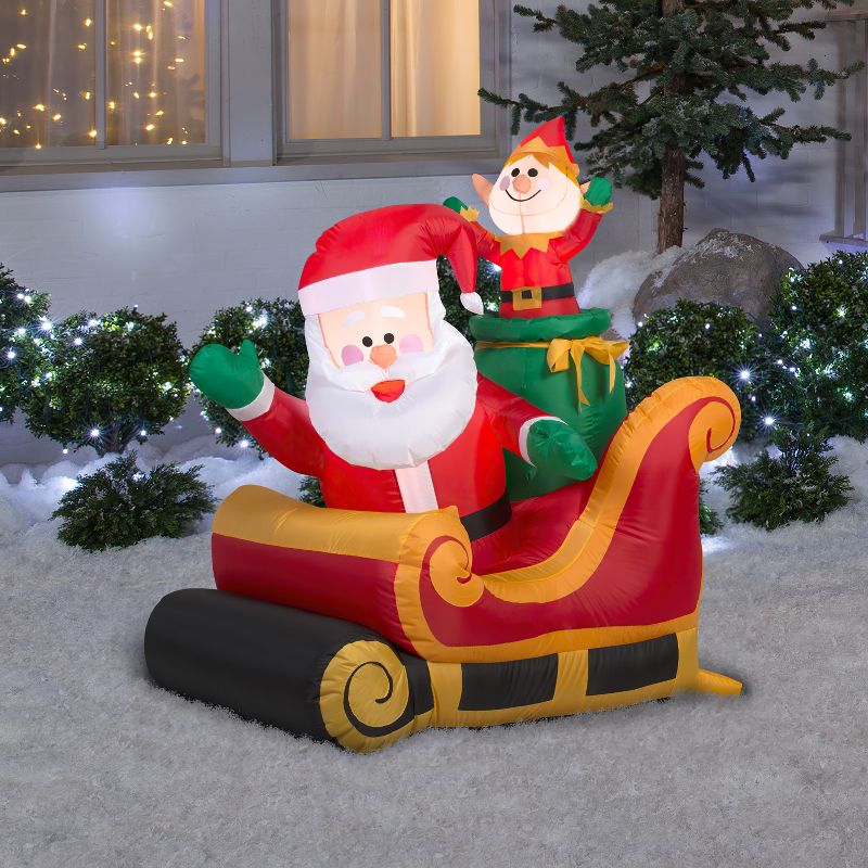 Gemmy Christmas Airblown Inflatable Santa and Elf in Sleigh, 3.5 ft Tall, Red, 2 of 4