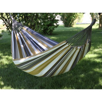 Gray and Gold Striped Cotton Two-Person Hammock