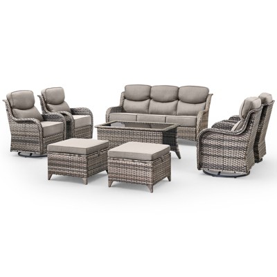 Belord Outdoor Patio Furniture with 6-inch Extra Thick Cushions, High Back Patio Furniture Set with 4 Swivel Chairs, 8 Pieces Outdoor Conversation Set