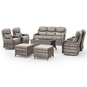 Belord Outdoor Patio Furniture with 6-inch Extra Thick Cushions, High Back Patio Furniture Set with 4 Swivel Chairs, 8 Pieces Outdoor Conversation Set - 1 of 4