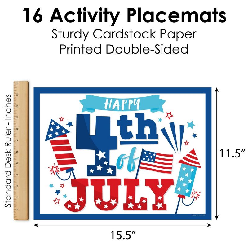Big Dot of Happiness Firecracker 4th of July - Paper Red, White and Royal Blue Party Coloring Sheets - Activity Placemats - Set of 16, 5 of 8