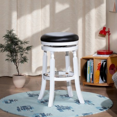 FURNIinspire Counter And Bar Stools Counter Stool Bar Chair, Fixed Height Armless Kitchen Stool, Black Leather Seat, Thick Cushion, White, 17"*17"*30"