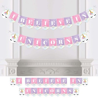 Big Dot of Happiness Rainbow Unicorn - Magical Unicorn Baby Shower or Birthday Party Bunting Banner - Party Decorations - I Believe in Unicorns