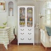 Syemin Decorative Storage Cabinets Tall Pantry Cabinet with Glass Doors for Kitchen, Living Room, Dining Room, - 2 of 4