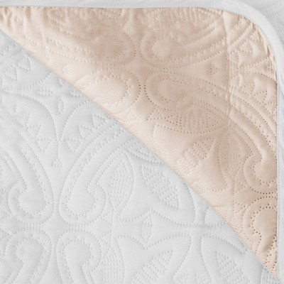 Medallion Stitched Quilted Sofa Protector in White & Stone Gray