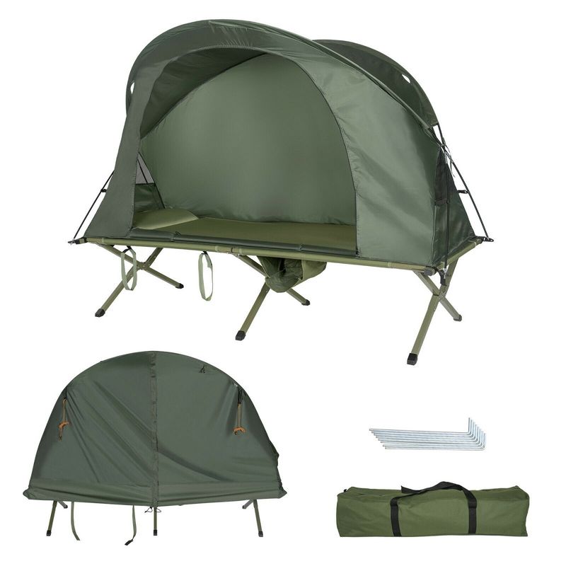 Costway 1-Person Outdoor Camping Tent Cot Elevated Compact Tent Set W/ External Cover, 1 of 11