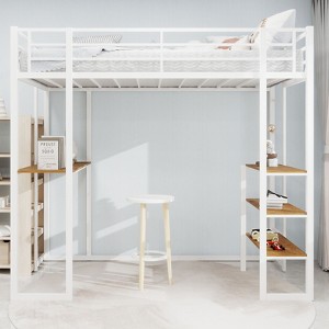 CAVINAS 78.74"Twin Loft and Bunk Bed with L-shaped Desk,Iron Frame Bed with Railing and Stairs,Bunk Bed with Stairs on Both Sides for Teen - 1 of 4