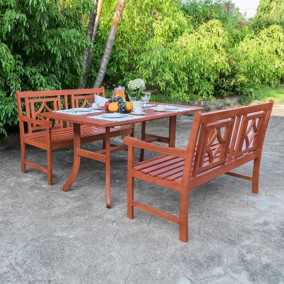 Malibu 3pc Wood Outdoor Patio Dining Set - Tan - Vifah