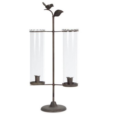 Melrose 19" Antique Double Taper Candle Holder with Bird and Leaf Accent