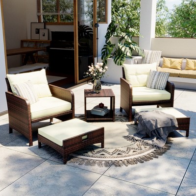 Pamapic 5-Pieces Wicker Patio Furniture Set Outdoor Patio Chairs with Ottomans, Cushions