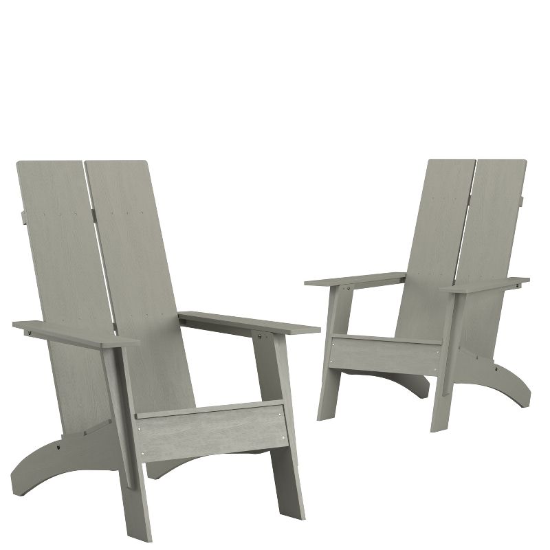 Emma and Oliver Set of 2 Modern Dual Slat Back Indoor/Outdoor Adirondack Style Chairs, 1 of 10