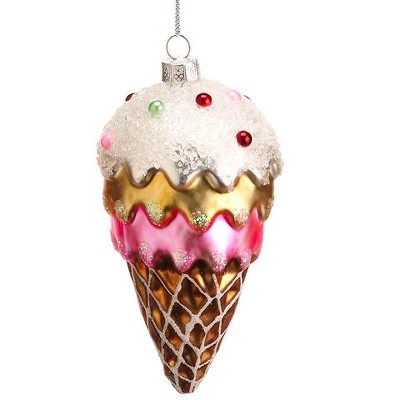 Allstate Floral 5" Candy Fantasy Triple Scoop Beaded Ice Cream Cone Glass Christmas Ornament