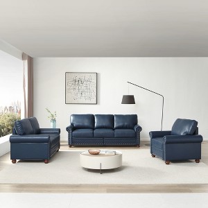 82.68" + 59.45" + 35.8" Faux Leather Round Arm 1+2+3 Seater Sofa Set with Hidden Storage - 1 of 4