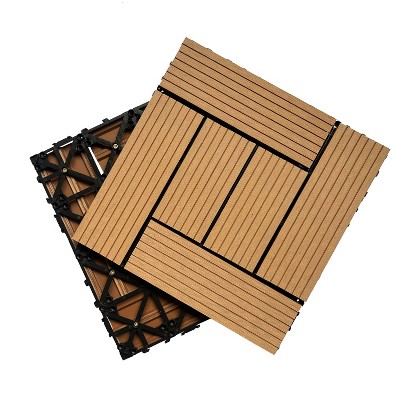 Vynxaria 20 Pieces of 11.8 Inch Dark Gray Interlocking Wood Look Tiles with Irregular Stripes, Waterproof for Indoor & Out, Patio, Balcony, Backyard