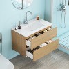 Gulches 32 in 1 Sink Wall-Mounted Vanity Natural Bath Vanity with White Ceramic Top Double Soft-Close Drawers Handle-Free - 4 of 4