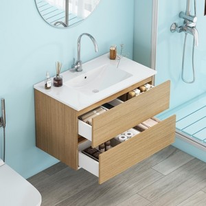KWPZQEB 32" Modern Wall-Mounted Bathroom Vanity with Sink Combo, Floating Cabinet with 2 Drawer & Unique Handle-Free Design for Small Space - 1 of 4