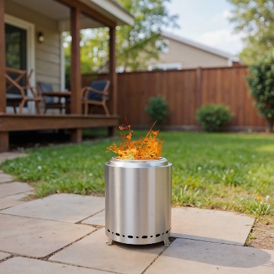 Resenkos 19.3in Smoke-Free Firepit with Silver Finish, Efficient Burn System for Backyard Gatherings, Portable and Safe Design， Silver