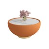 Marble Top and Leather Cup-Shaped Round Coffee Table with Brass Base, Modern Luxury Sofa Table for Living Room - 4 of 4