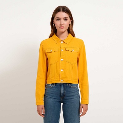 Women's Solid Color Denim Jacket with Pockets – Long Sleeve Button Front Casual Outerwear by Cherie Code
