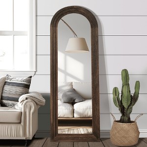 MAYEERTY Full-Length Mirror Solid Wood Step Right Angle Arch Charcoal Baked 64x21x1in No Stand - 1 of 4