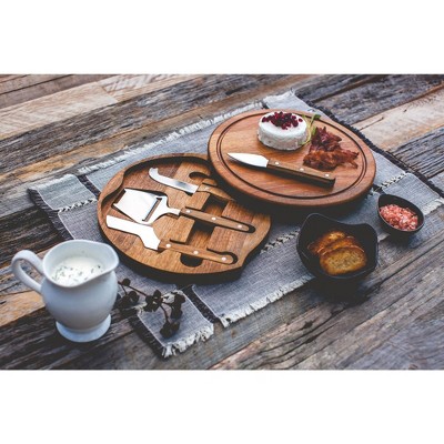 Acacia Wood Round Cheese Serving Board with Tools Set