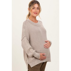 Pinkblush Mocha Washed Side Slit Oversized Maternity Sweater - 1 of 3