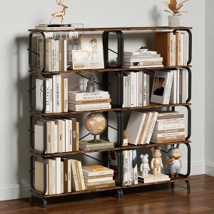 Mshliw 5-Tier Industrial Bookshelf, 63" Large Vintage Wood and Metal Open Bookcase for Living Room or Home Office, Storage Cabinet - 1 of 4