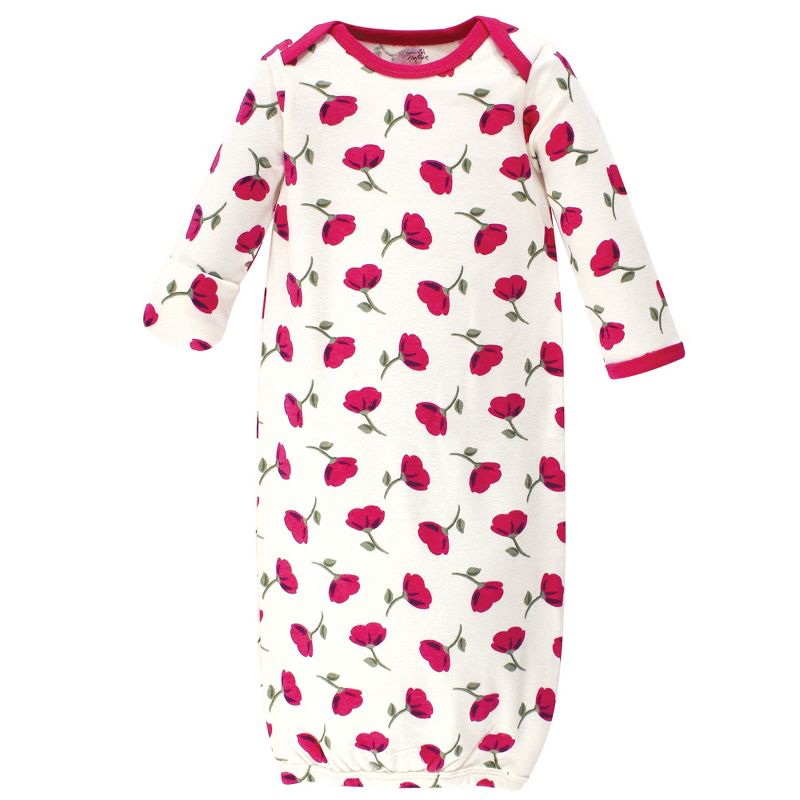 Touched by Nature Baby Girl Organic Cotton Long-Sleeve Gowns 3pk, Petals, 0-6 Months, 3 of 6