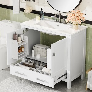 NicBex 30/36/60/72"Bathroom Vanity Set with Ceramic Sink,2 Doors&1 Drawer,Multifunctional Storage Cabinet Combo,4" Faucet Hole(No Faucet) - 1 of 4