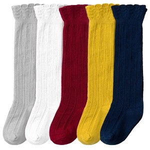 Cozyway Knee High Socks for Girls 5 Pack Tube Ruffled Uniform Long Stockings, 1-3 years old - 1 of 4