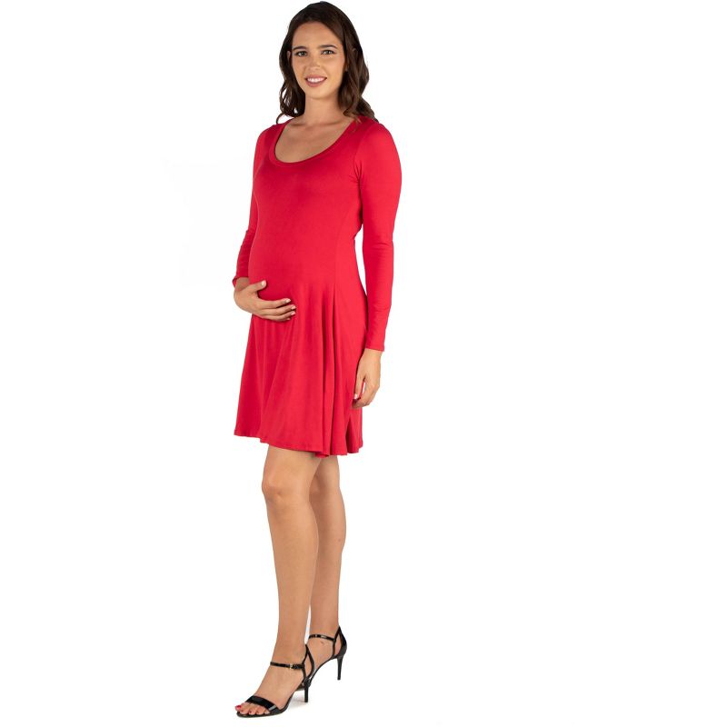 24seven Comfort Apparel Long Sleeve Flared Maternity Mini Dress, 2 of 5