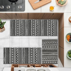 Black and white geometric ethnic style Kitchen Rug Set – 3-Piece Non-Slip, Stain-Resistant Mats for a Cool, Artistic Chef’s Space - 1 of 4