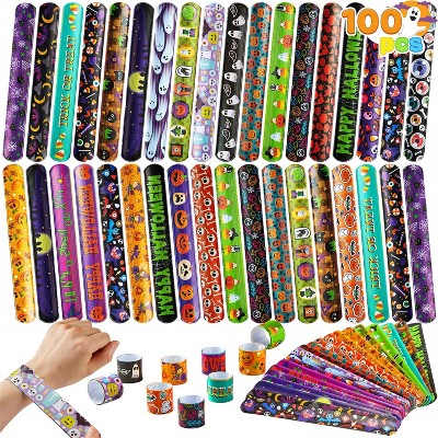 Joyfy 100 PCS Halloween Slap Bracelets for Kids Girls Boys Gifts, Friendship Bracelets Snap Bracelets for Halloween Party Classroom Favors Goodie Bag