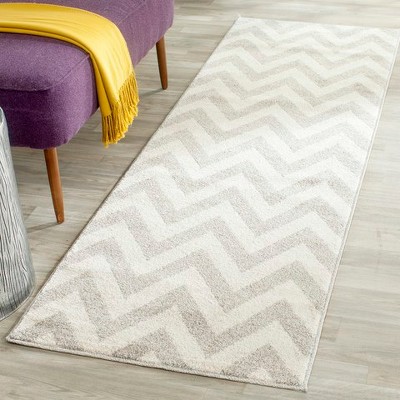 Light Gray and Beige Chevron Pattern Runner Rug