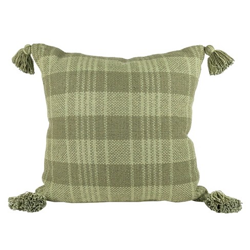 Foreside Home & Garden Brown Striped Hand Woven 18x18 Outdoor Decorative Throw Pillow with Pulled Yarn Bouquets
