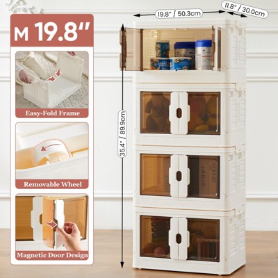 JIONJOY White Folding Organizer Stackable Plastic Storage Bins with Lids, Wheels, for Closet & Clothing