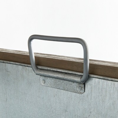 Gray Washed Teak Wood Planter with Galvanized Steel Liner