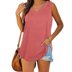 Womens Tank Tops V Neck Basic Solid Color Casual Flowy Summer Sleeveless - 1 of 4