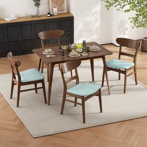 KWPZQEB 5-Piece Dining Table Set, Solid Wood Kitchen Table with 4 Upholstered Chairs, Mid-Century Modern Table & Chair Set for Dining Room - 1 of 4