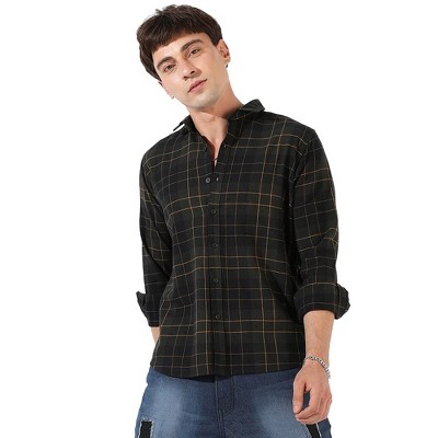 Campus Sutra Men Men's Dark Green Checkered Regular Fit Casual Shirt